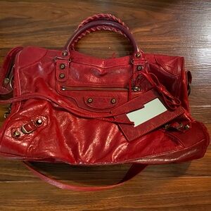 Balenciaga Red Leather le city motorcycle bag
